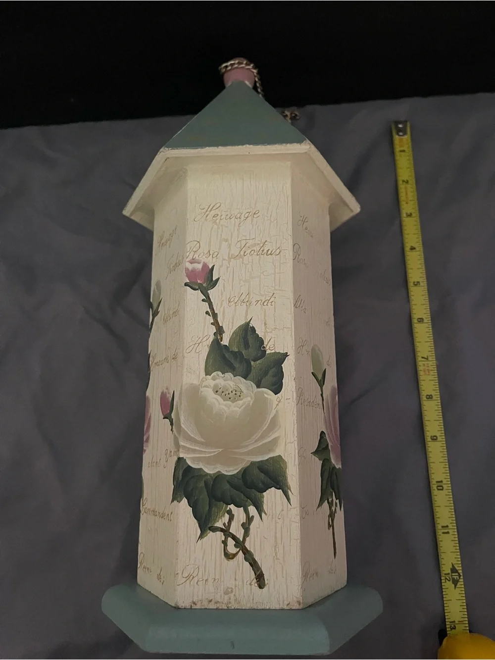 Floral Wooden Birdhouse in Cream and Sage